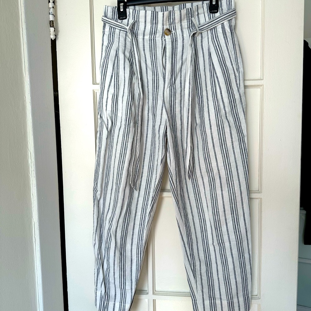 NWT Madewell Paperbag Cotton-Linen Striped Pants